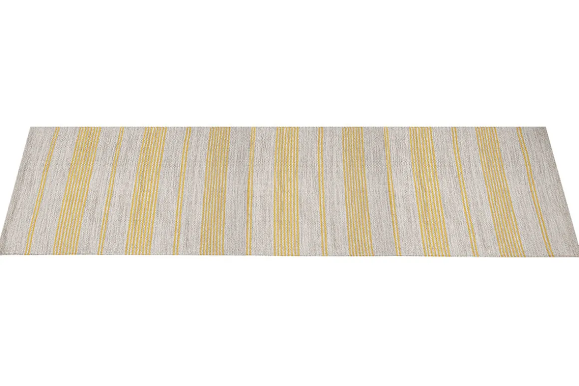 Discount Miliboo Alfombra de pasillo de algodón amarillo y beige 60 x 200 cm CABOURG