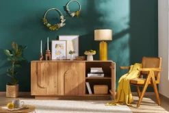 Cheap Miliboo Aparador 3 puertas de madera maciza grabada 160 cm ARK