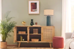 Best Miliboo Aparador 3 puertas de madera de mango y ratán 145 cm LAKA