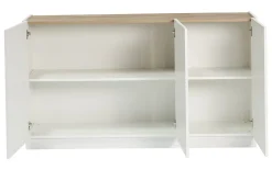 New Miliboo Aparador 3 puertas lacado blanco brillo y diseño madera clara 155 cm NELIO