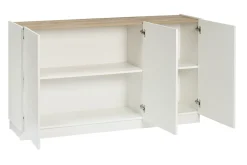 New Miliboo Aparador 3 puertas lacado blanco brillo y diseño madera clara 155 cm NELIO