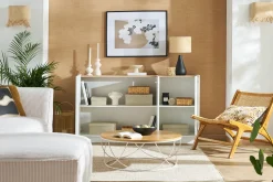 New Miliboo Aparador 3 puertas lacado blanco brillo y diseño madera clara 155 cm NELIO
