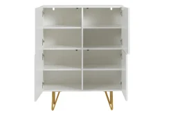 Fashion Miliboo Aparador alto de diseño con 4 puertas y grabados de metal blanco mate y dorado 86 cm OZEN
