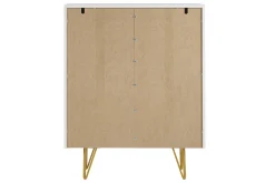 Fashion Miliboo Aparador alto de diseño con 4 puertas y grabados de metal blanco mate y dorado 86 cm OZEN
