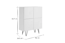 Fashion Miliboo Aparador alto de diseño con 4 puertas y grabados de metal blanco mate y dorado 86 cm OZEN