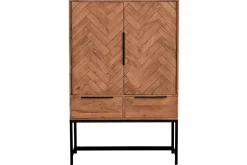 New Miliboo Aparador alto de madera maciza en espiga y metal negro con 2 puertas y 2 cajones STICK
