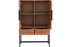 New Miliboo Aparador alto de madera maciza en espiga y metal negro con 2 puertas y 2 cajones STICK