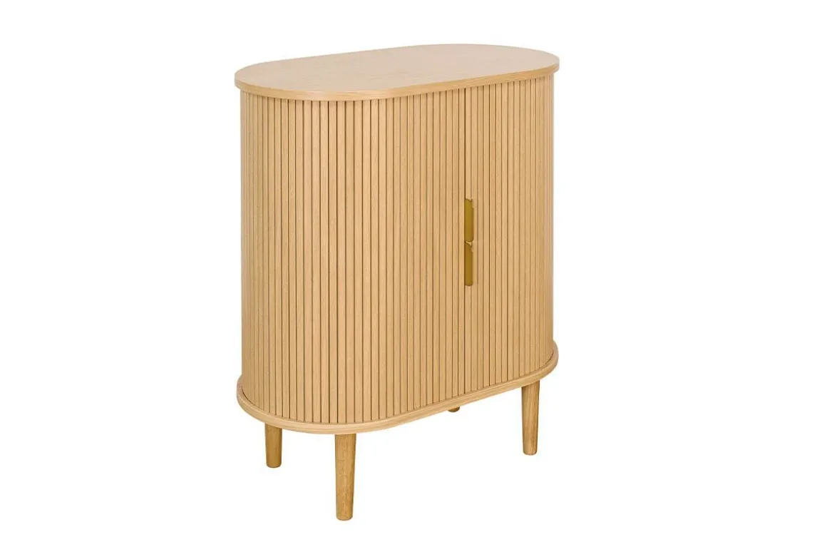 Outlet Miliboo Aparador alto vintage con puertas correderas de madera clara de roble 70 cm - EPIC