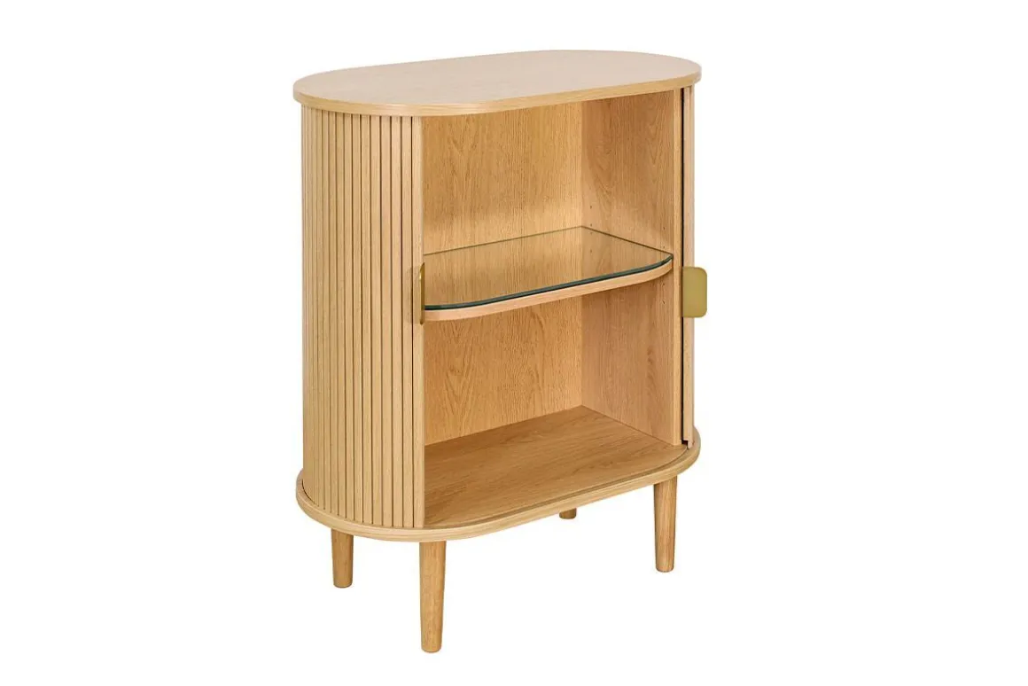 Outlet Miliboo Aparador alto vintage con puertas correderas de madera clara de roble 70 cm - EPIC