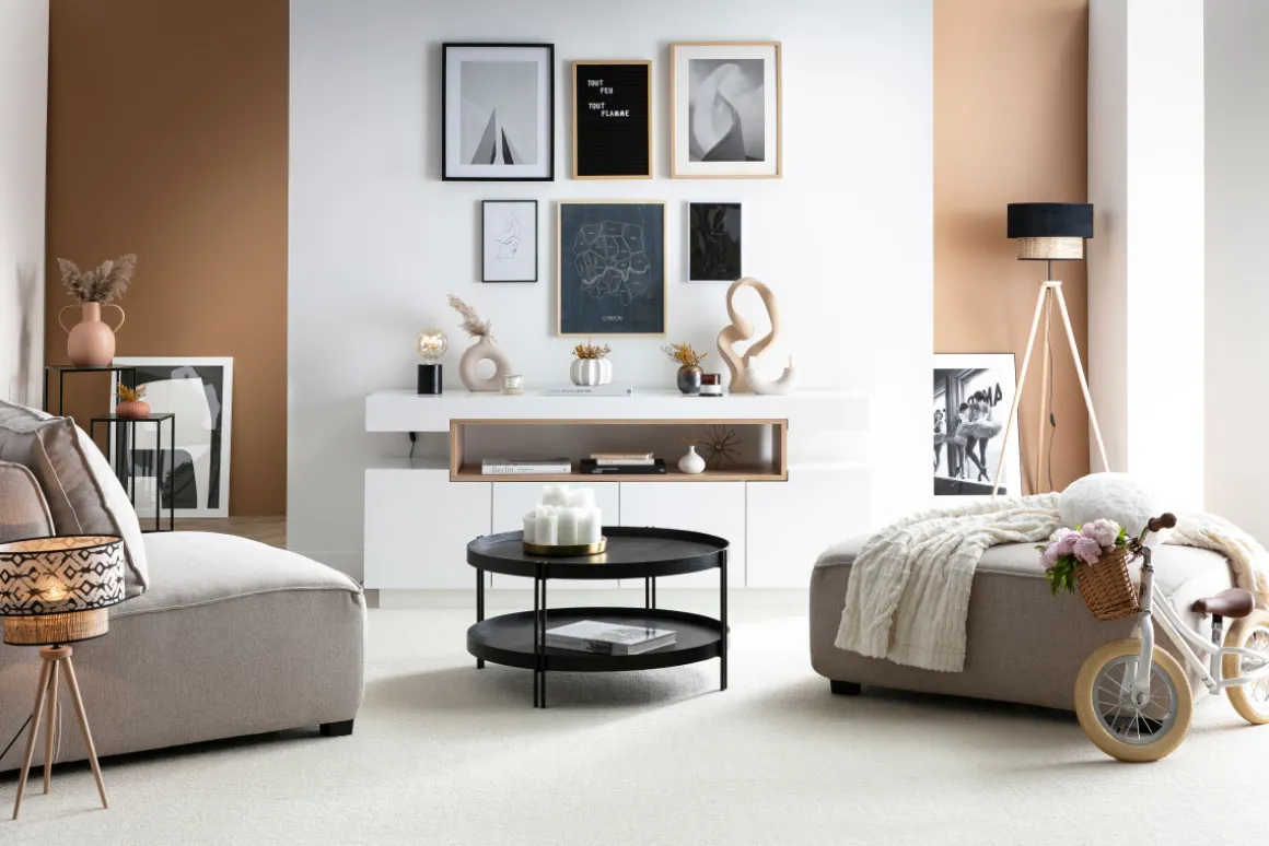 New Miliboo Aparador blanco mate y nicho en madera LIVO