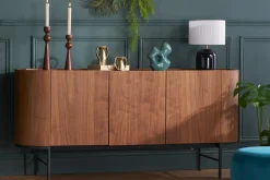 Outlet Miliboo Aparador con 3 puertas de nogal oscuro y metal negro 160 cm SKYE