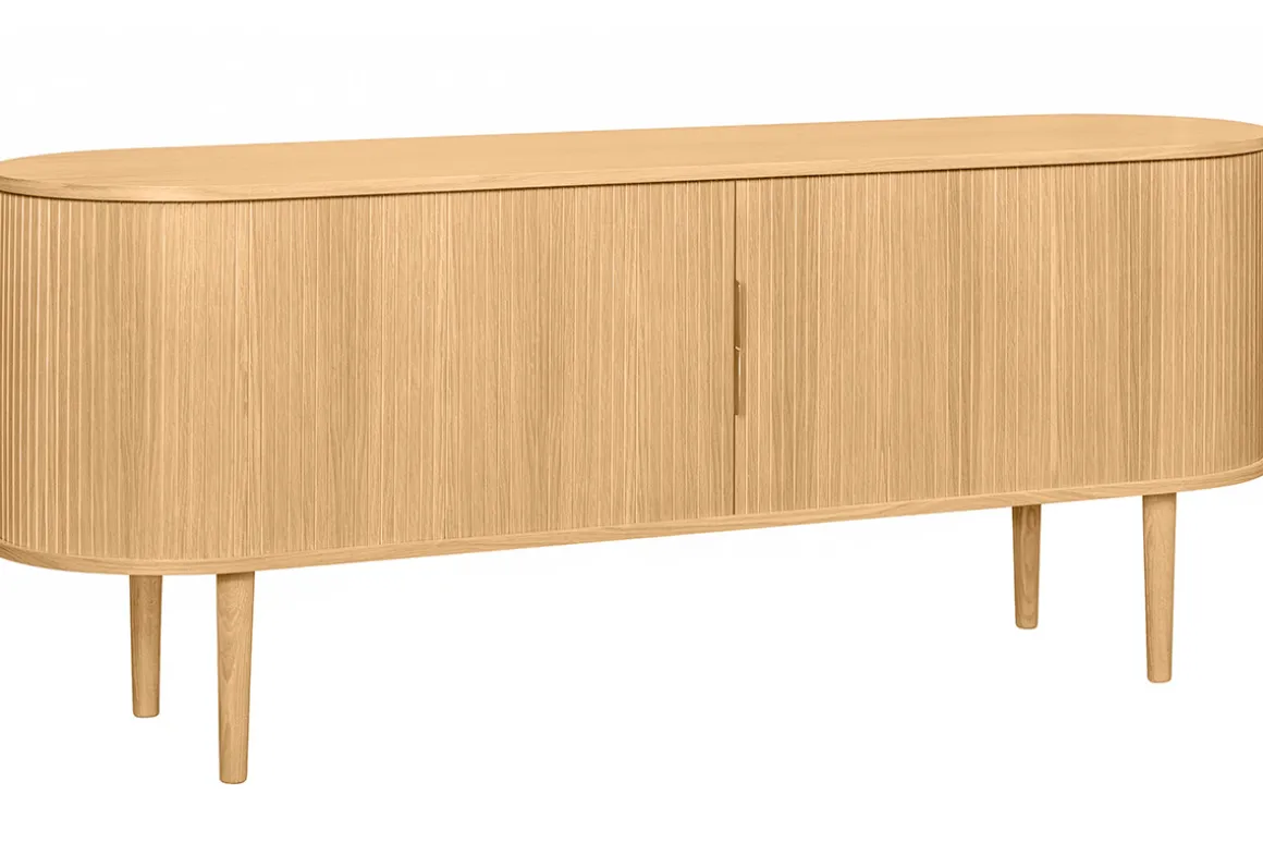Best Sale Miliboo Aparador con puertas correderas de contrachapado de roble y roble macizo 160 cm EPIC