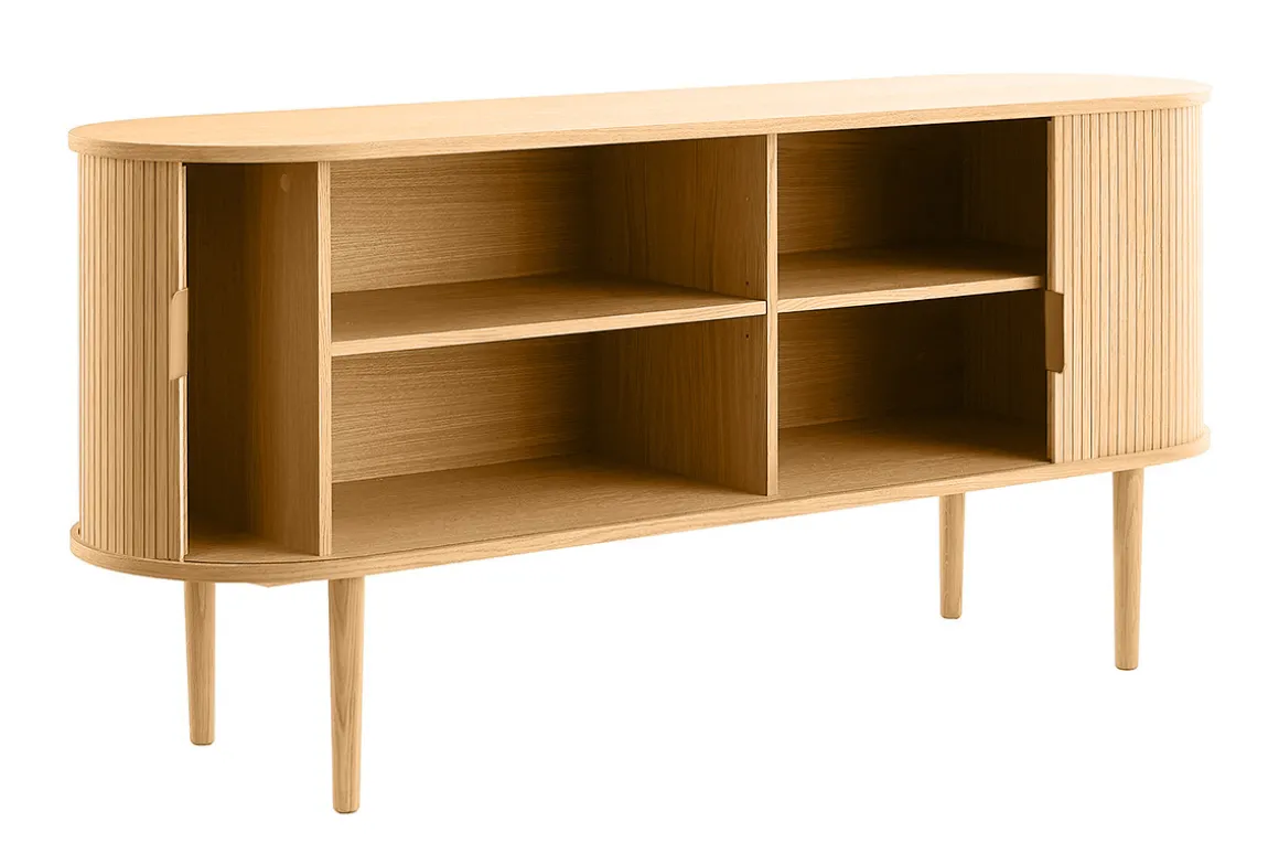 Best Sale Miliboo Aparador con puertas correderas de contrachapado de roble y roble macizo 160 cm EPIC