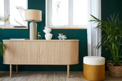 Best Sale Miliboo Aparador con puertas correderas de contrachapado de roble y roble macizo 160 cm EPIC