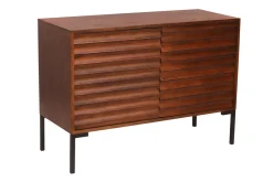 New Miliboo Aparador de 2 puertas de madera oscura maciza de mango y metal negro 100 cm ONDA