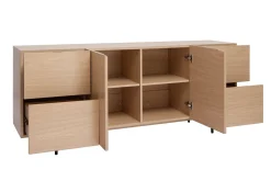 Flash Sale Miliboo Aparador de diseño con acabado roble claro y metal negro con 2 puertas y 4 cajones 180 cm ALASKA