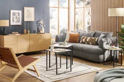 Flash Sale Miliboo Aparador de diseño con acabado roble claro y metal negro con 2 puertas y 4 cajones 180 cm ALASKA