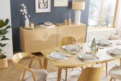 Flash Sale Miliboo Aparador de diseño con acabado roble claro y metal negro con 2 puertas y 4 cajones 180 cm ALASKA