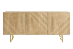 Sale Miliboo Aparador de diseño de madera de roble claro con grabados y metal dorado 3 puertas 160 cm OZEN