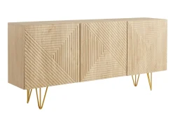 Sale Miliboo Aparador de diseño de madera de roble claro con grabados y metal dorado 3 puertas 160 cm OZEN