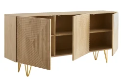 Sale Miliboo Aparador de diseño de madera de roble claro con grabados y metal dorado 3 puertas 160 cm OZEN