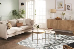 Sale Miliboo Aparador de diseño de madera de roble claro con grabados y metal dorado 3 puertas 160 cm OZEN