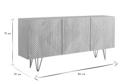Sale Miliboo Aparador de diseño de madera de roble claro con grabados y metal dorado 3 puertas 160 cm OZEN