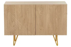 Store Miliboo Aparador de diseño de madera de roble claro con grabados y metal dorado 2 puertas 107 cm OZEN