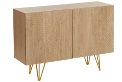 Store Miliboo Aparador de diseño de madera de roble claro con grabados y metal dorado 2 puertas 107 cm OZEN