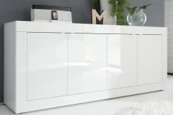 Sale Miliboo Aparador de diseño lacado blanco brillante 4 puertas 207 cm LATTE