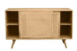 Fashion Miliboo Aparador de madera maciza de mango y ratán con 2 puertas correderas 135 cm ACANGE