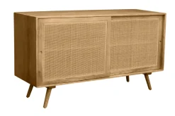 Fashion Miliboo Aparador de madera maciza de mango y ratán con 2 puertas correderas 135 cm ACANGE