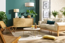 Fashion Miliboo Aparador de madera maciza de mango y ratán con 2 puertas correderas 135 cm ACANGE