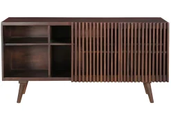 Best Sale Miliboo Aparador de madera maciza de mango oscuro con 2 puertas correderas 140 cm ALBA