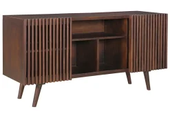 Best Sale Miliboo Aparador de madera maciza de mango oscuro con 2 puertas correderas 140 cm ALBA