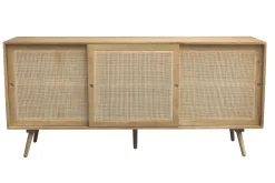 Flash Sale Miliboo Aparador de madera maciza de mango y caña de ratán con 3 puertas correderas 180 cm ACANGE