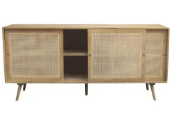 Flash Sale Miliboo Aparador de madera maciza de mango y caña de ratán con 3 puertas correderas 180 cm ACANGE