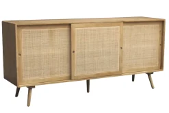 Flash Sale Miliboo Aparador de madera maciza de mango y caña de ratán con 3 puertas correderas 180 cm ACANGE