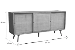 Flash Sale Miliboo Aparador de madera maciza de mango y caña de ratán con 3 puertas correderas 180 cm ACANGE