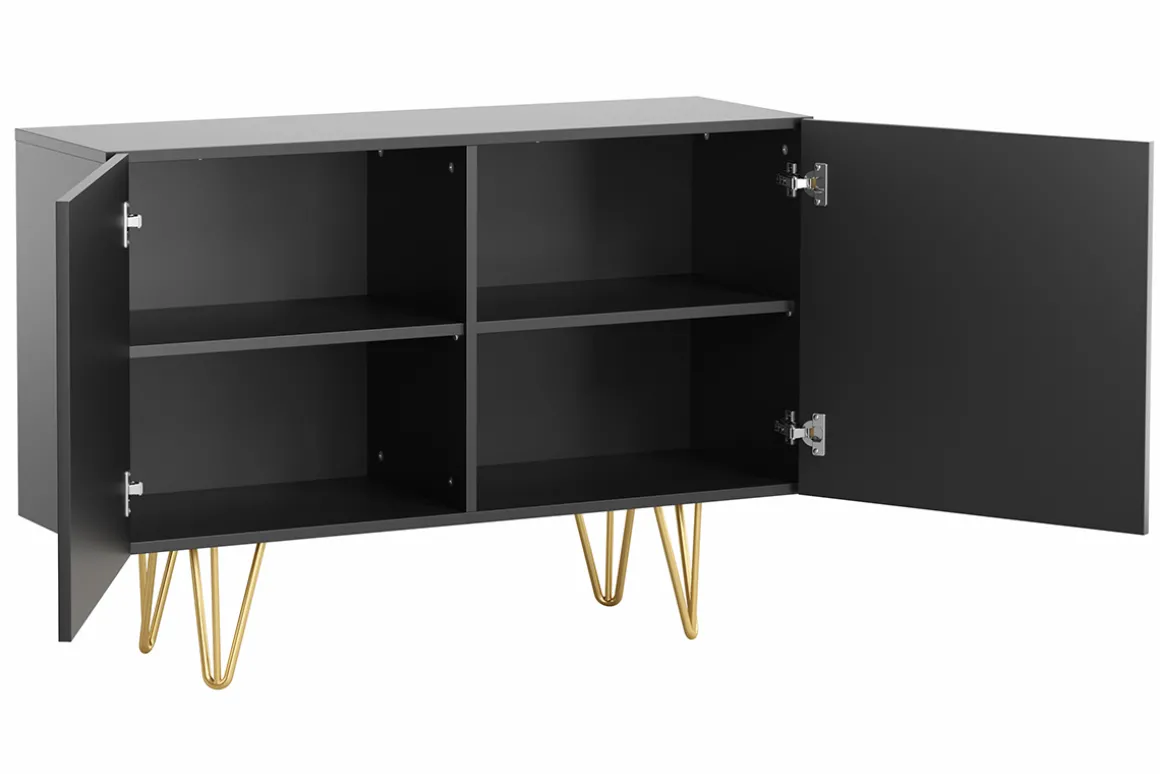 Best Miliboo Aparador negro y metal dorado 2 puertas 107 cm OZEN