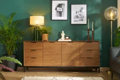 Fashion Miliboo Aparador vintage con acabado de madera de nogal oscuro y metal negro con almacenaje 180 cm SARTO