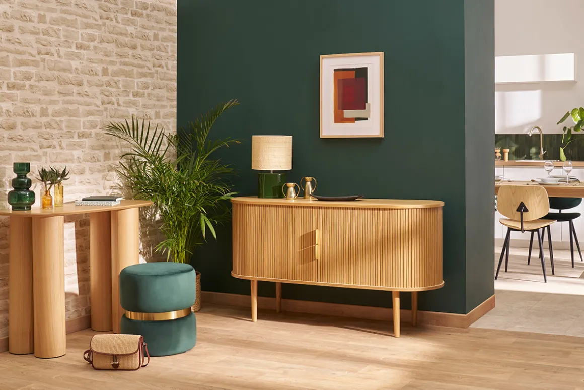 Best Sale Miliboo Aparador vintage de madera clara de roble con 2 puertas correderas 138 cm EPIC