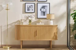 Best Sale Miliboo Aparador vintage de madera clara de roble con 2 puertas correderas 138 cm EPIC