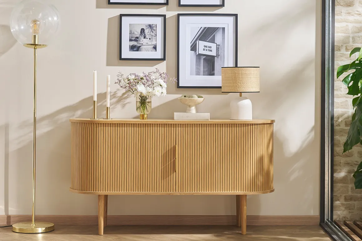 Best Sale Miliboo Aparador vintage de madera clara de roble con 2 puertas correderas 138 cm EPIC