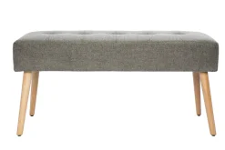 Outlet Miliboo Banco capitoné de tela efecto aterciopelado texturizado gris claro y madera clara 95 cm GUESTA