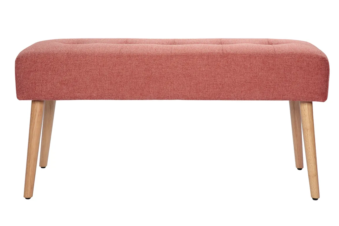 New Miliboo Banco capitoné de tela efecto aterciopelado texturizado terracota y madera clara 95 cm GUESTA