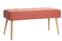 New Miliboo Banco capitoné de tela efecto aterciopelado texturizado terracota y madera clara 95 cm GUESTA