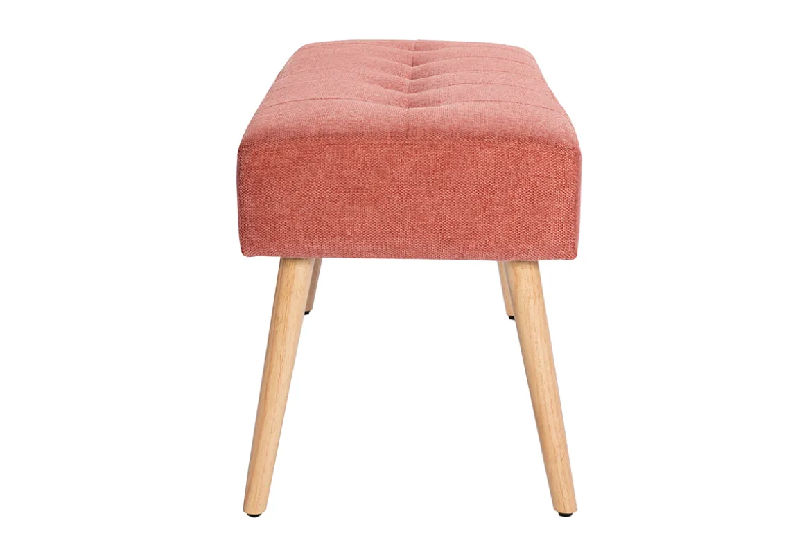 New Miliboo Banco capitoné de tela efecto aterciopelado texturizado terracota y madera clara 95 cm GUESTA