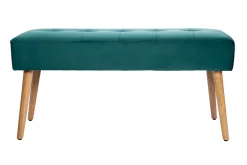Store Miliboo Banco capitoné de terciopelo azul petróleo y de madera clara 95 cm GUESTA