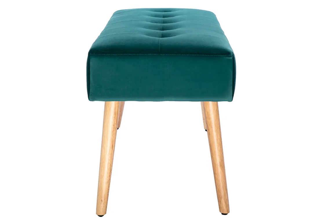 Store Miliboo Banco capitoné de terciopelo azul petróleo y de madera clara 95 cm GUESTA